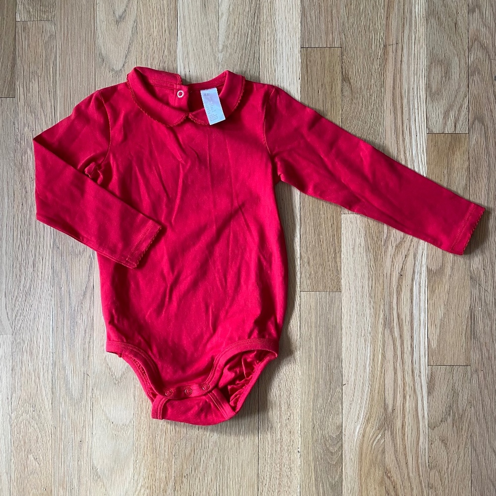 NWOT Red Collared Longsleeve Bodysuit with Snap Buttons